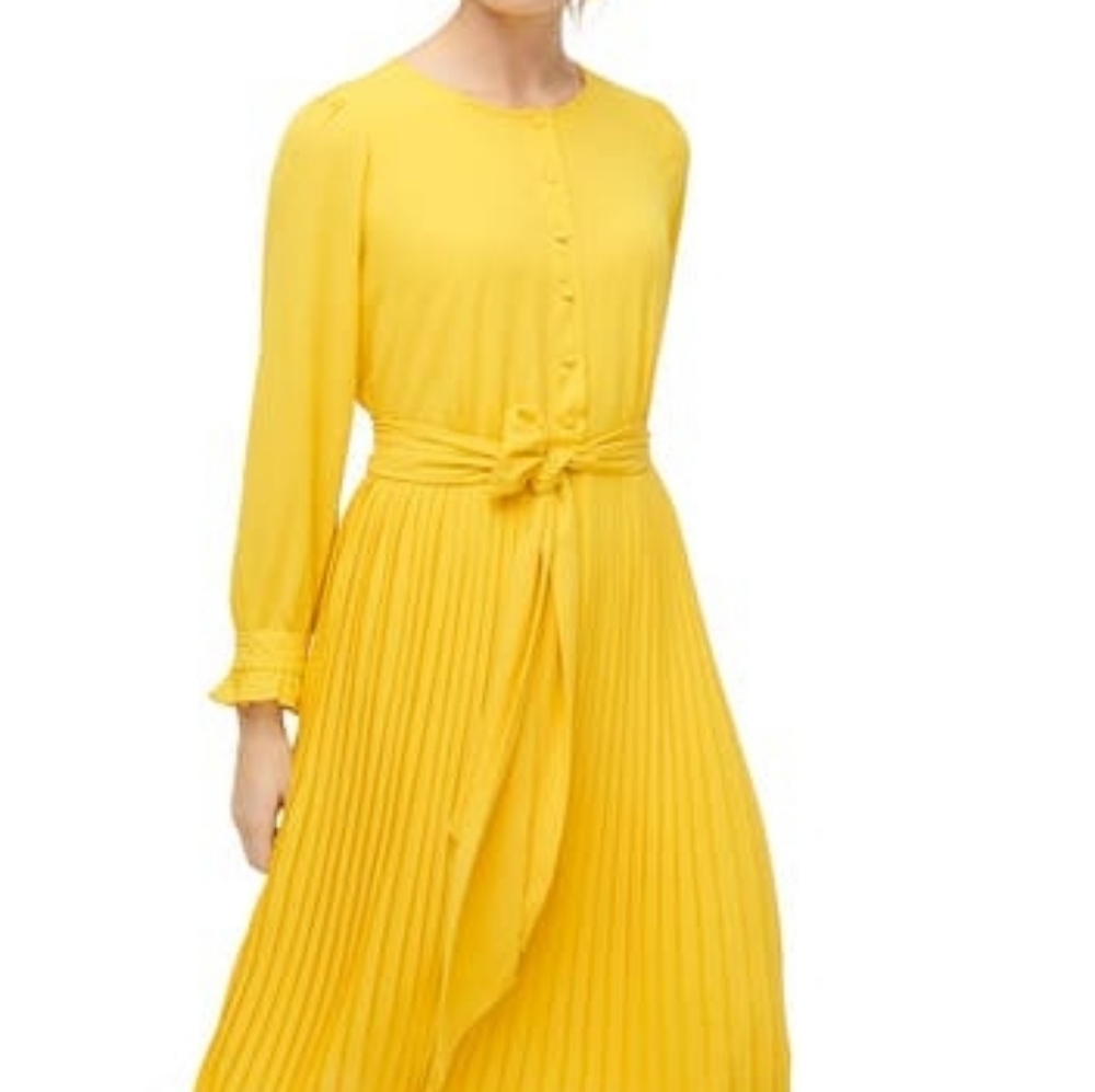 J.Crew Yellow Pleated Long Sleeve Dress